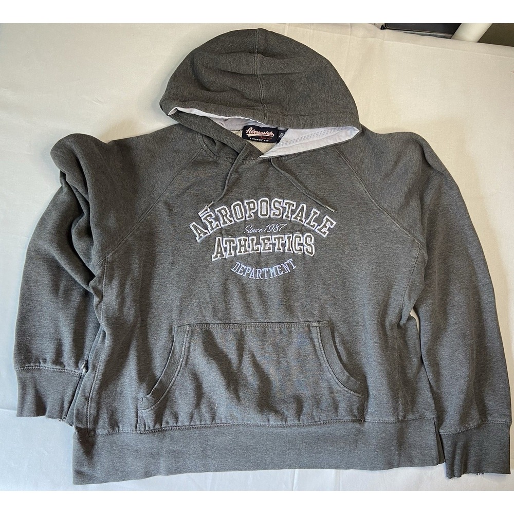 Aeropostale Y2K Athletics Department Hoodie Mens XL Gray Distressed‎ Pullover